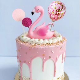 Machines Pink Flamingo Cake Topper Balloon Cake Flags Birthday Kids Favours Cake Decoration Cupcake Topper Tableware Wedding Dessert Decor