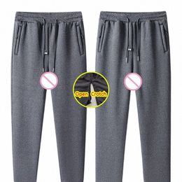 man Winter Crotchl Thermal Hot Pants Hidden Zippers Thick Casual Sweatpants Pocket Fitn Clubwear Sexy Open Crotch Trousers 03B2#