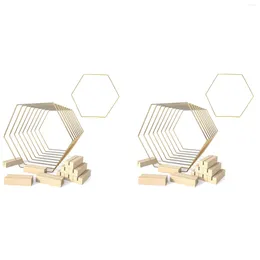Decorative Flowers 20 Pack 9.1 Inch Hexagonal Hoop Centerpiece With Wood Place Card Holders For Wedding Table Crafts