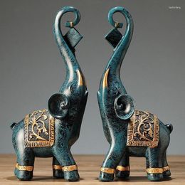 Decorative Figurines AT14 2Pcs Resin Elephant Statue Lucky Elegant Wealth Figurine Crafts Ornaments For Home Decor Gift