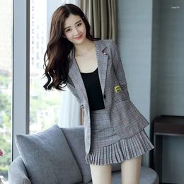 Two Piece Dress Grey Women's Short 2 Sets Summer Suits With Skirts And Blazer 2024 Set For Woman Long Sleeve Mini Outfits Jacket Korea