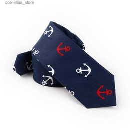 Neck Ties Neck Ties Fashion Anchor Tie Mens Cotton Slim Necktie for Suits Wedding Party Grooms Ties for Men Navy Blue Men Narrow Brand Gravatas Y240325