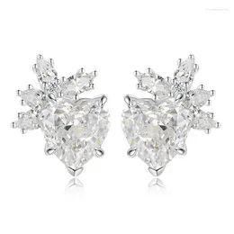 Stud Earrings S925 Silver High Carbon Diamond One Carat Heart Shaped Love Classic Versatile Earring Jewellery