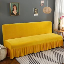 Curtains Stretch Velvet Futon Sofa Bed Cover Armless Thick Plush Sofa Cover with Skirt Sofa Slipcover Couch Cover Furniture Protector 1pc