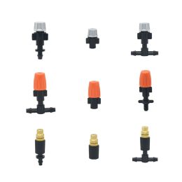 Sprayers 100pc 1/4" Gardening Mist Sprinkler Nozzle Gray Orange Water Sprayer Irrigation Fog Sprinkler With Barbed Tee Threaded Connector