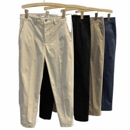 korean Fi Pants Men 9 Part Ankle Length Casual Pants Men Work Trousers Summer Breath Cool Thin Solid Colour Pleated Pants S0lb#