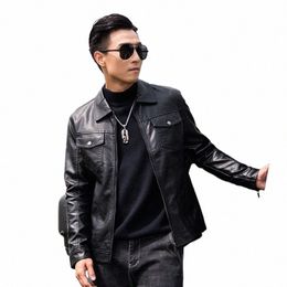 men's Leather Jacket 2023 Autumn and Winter Trendy Loose Workwear Motorcycle Wear Lapel Casual Aviator Jacket I278#