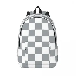 Backpack Gray And White Checkerboard Casual Sports Student Business Daypack For Men Women Laptop Computer Canvas Bags