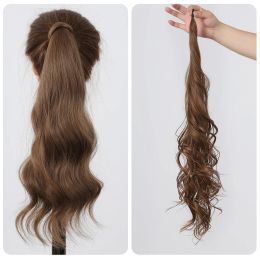 Ponytails Ponytails Synthetic Ponytail 25Inch Long Wavy Flexible Wrap Around Ponytail Hair Golden Brown Natural False Hairpiece for Women