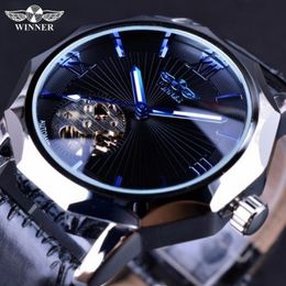 Winner Blue Hands Design Transparent Skeleton Small Fashion Dial Display Mens Watches Top Brand Luxury Automatic Fashion Watches3074