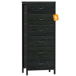 Furnulem Tall Dresser 6 Drawers,vertical Bedside End Table and Chest for Bedroom, Black Furniture with Fabric Drawer Nightstand Organiser Unit in Living