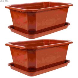 Planters Pots 2 Pcs Rectangle Flowerpot Office Potting Trays Bonsai Tree Growing Pots Plastic Planter Bowl 240325