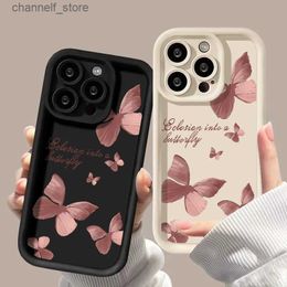 Cell Phone Cases Liquid silicone case for iPhone 11 iPhone 15 12 13 Pro Max 7 8 Plus XS X XR SE 2020 2022 Pink Butterfly Shock CapY240325