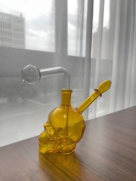 Multi color mini glass bong skull shaped hookahs creative hookah water pipe mini bubbler dab rigs for smoking ZZ