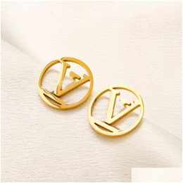 Stud Classic Brand Letter Charm Round Earrings Luxury Designer Elegant Famous Women Jewellery Gift Couple 18k Gold Plated 925 Sier Drop Dhgpt