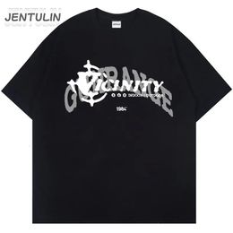 Punk Oversized Tshirt Gunrange Graphic Tee Black Letter Print Harajuku Short Sleeve Clothing Aesthetic TShirt Cotton Streetwear 240315