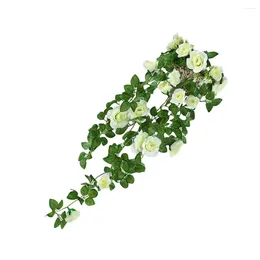Decorative Flowers Artificial Rose Garland Simulation Flower Vine Floral Decor Wall Hanging Plastic Fake Rattan Red