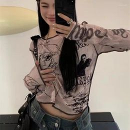 Women's Blouses Vintage Y2K High Street Women Shirts Harajuku Gothic Cartoon Print Blouse Korean Chic O Neck Long Sleeve Bluses Mujer