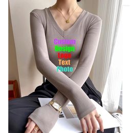 Women's T Shirts Thickened Modal V-Neck Long Sleeve Shoulder T-Shirt Undercoat Autumn Winter Tight Tops Custom LOGO