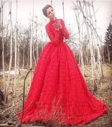 Long Sleeve Red Ball Gowns Evening Dress Lace Prom Dress Formal Engagement Gown Plus Size robe de soire vestido de festa longo6749916