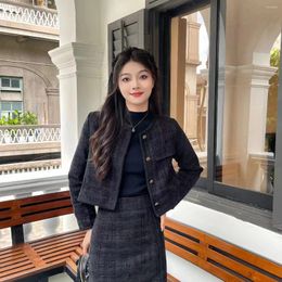 Two Piece Dress UNXX 2024 Autumn Arrival Korean Black Small Fragrance Wind Jacket For Women High Waist Skirt Suit Set Women's Two-Piece