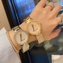 Fashion Full Brand Wrist Watches Women Ladies Girl Crystal Big Letters Style Luxury Metal Steel Band Quartz Clock L85210a