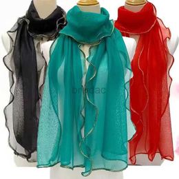 Sarongs Solid gold silk scarf long elastic wave pleated shawl summer womens chiffon bag outdoor beach chiffon sunscreen towel 24325