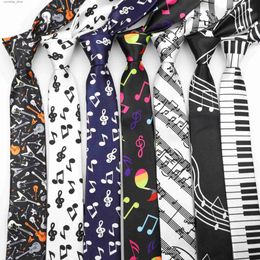 Neck Ties Neck Ties Fashionable mens tight fitting tie color music note printing piano guitar polyester 5cm wide neck party gift accessories Y240325