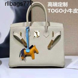 Genuine Leather Bk 2024 Handbag Family Milkshake White Togo Calf Top Layer Large Portable Lockmouth Women's