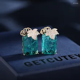 Stud Earrings Q2024 Trendy Paraiba Tourmaline Ear Elegant Flower Luxury 925 Sterling Silver Earring Female Vintage Party Jewellery