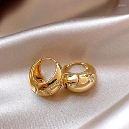 Hoop Earrings Korean Design Fashion 14K Gold Plated Oval Star Zircon Simple Elegant Women's Everyday Pearl Accessories