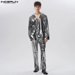Casual Fashion Style Mens Sets INCERUN Solid Long Sleeved Shirts Long Pants Handsom Well Fitting Male Flash Suit 2 Pieces S-5XL 240311