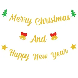 Party Decoration Merry Christmas And Happy Year Banner Garland Tree Bells Wishes Theme For Home