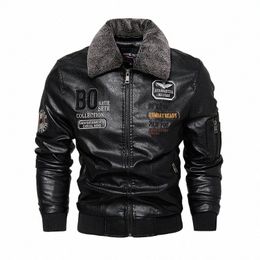 nova jaqueta de motocicleta para homens no outono / inverno Fi casual couro bordado jaqueta aviador Veet Pu Jacke d0mM #