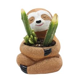 Planters Resin Sloth Flowering Pot Cute Animal Design Succulent Flower Pot Home Garden Desktop Decoration Indoor Outdoor Decor Accessory