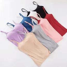 Women's Tanks 2024 Women Solid Tank Tops Adjustable Strap Built In Cup Padded Wireless Camisole Camis Vest Female Home Basic Top