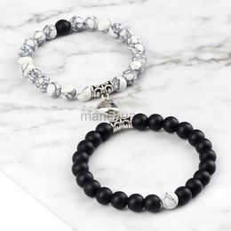 Chain Hot selling 2PCS/set bead bracelet suitable for couples natural stone distance heart magnet couple bracelet friendship fashion jewelry gift 240325