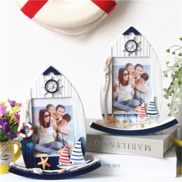 Frame 5inch Wooden Family Photo Frame Mediterranean ocean sea Style Rudder Ship Form Sway Picture Frame Art Home Decoration