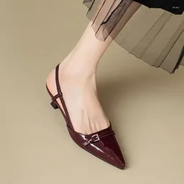 Dress Shoes Summer Women's Pointed Toe Sandals Buckle Slingbacks Mid Heels Pumps Patent Leather Slip On