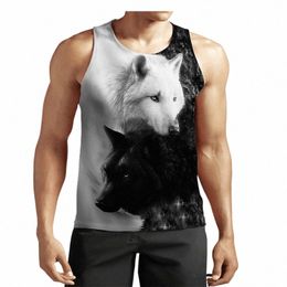 animal Wolf Graphic Street Style Tanks For Men's Sleevel 3D Printed Harajuku Man Vest Summer O-Neck Casual Tanks Tops a8FA#