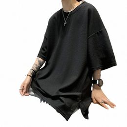 s-5xl T-shirts Men Thin Baggy Side Slit Fi Summer Soft Unisex Tees Clothes Handsome Minimalist Teens Cool Hip Hop Camisetas K0Ur#