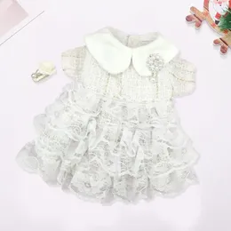 Dog Apparel Sweet Cute Pet Dress Doll Collar Fashionable With Lace Skirt Faux Pearl Decoration For Small