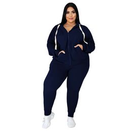 PINSV Women Plus Size 2 Piece Outfits Sweatsuits Hooded Tracksuit Jogging Suits