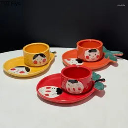 Mugs Creative Fruit Mug Cartoon Ceramic Water Cup Office Home Breakfast Milk Gift Nordic Style Afternoon Tea Coffee Plate Set