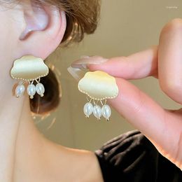 Dangle Earrings Minar Cute Metallic Cloud Imitation Pearl Tassel Strand For Women Girls Gold Plated Metal Every Day Jewellery