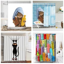 Draaigereedschap Funny Shower Curtains Bathroom Curtain with Hooks Decor Waterproof Cat Dog 3d Bath 180*180cm Creative Personality Shower Curtain