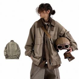 vintage Cargo Jacket Men American Aviator Hunting Coat Street Distred Loose Lapel Jacket Autumn Baggy Multi-pocket Tops Homme H4dZ#