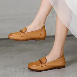 Casual Shoes Spring & Summer Fashion Women's Genuine Leather Round Toe Flat Heel Women Flats Loafers Female Cowhide