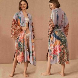 Sarongs WeHello Womens Beach Hat Swimwear Printed Peacock Kimono Swimwear Cape Town Summer Dress Beach Suit Casual Wear 240325