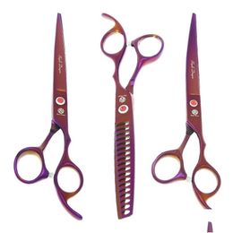 Hair Scissors 7.0 Purple Dragon Pets Grooming Dog Trimming Clippers Animals Straight Thinning Curved Shears Forceps Comb B0021B Drop Dhq5R